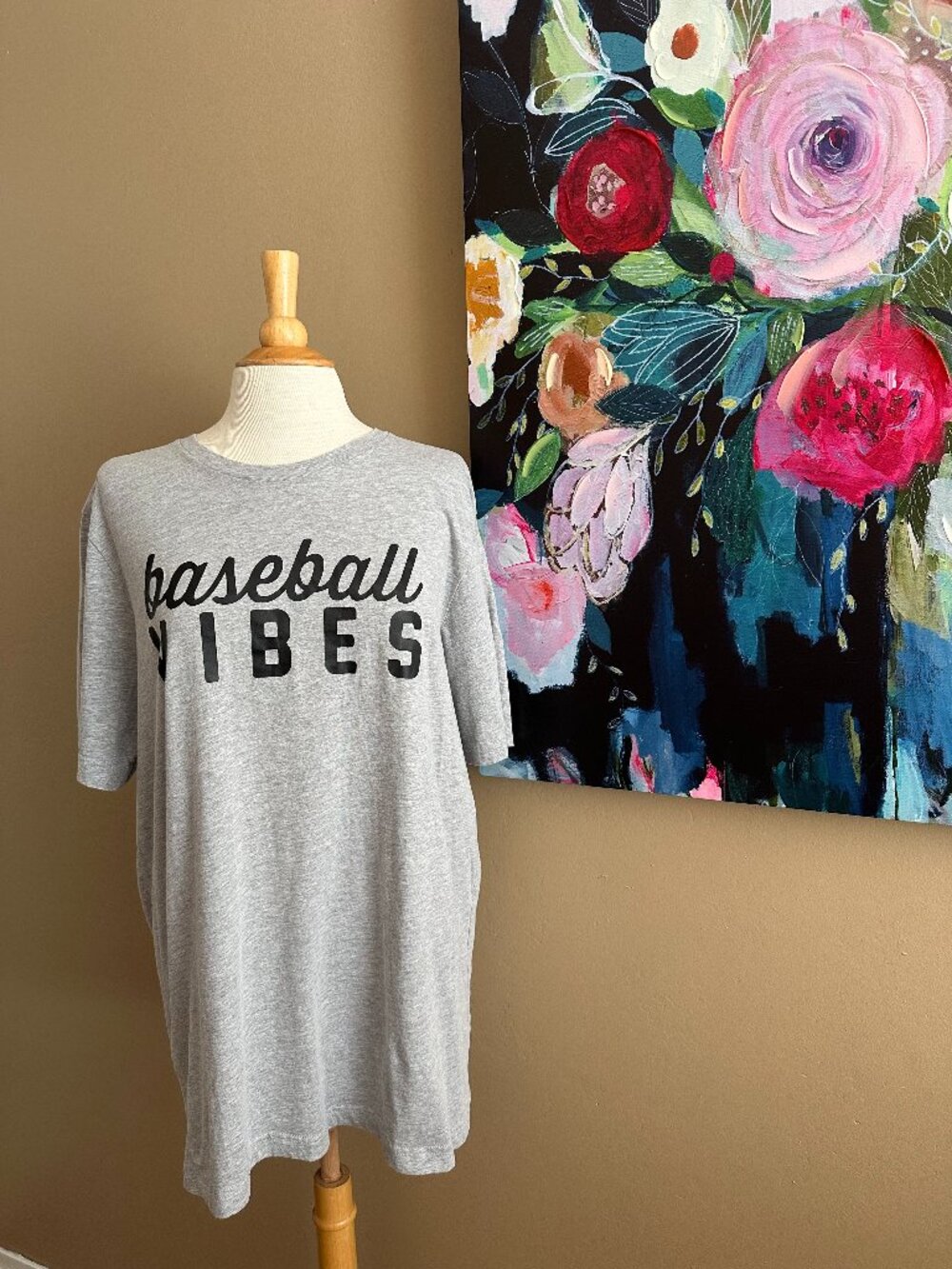 Bella Canvas Baseball Vibes Graphic Tee XL Gray Soft Casual Sports Shirt